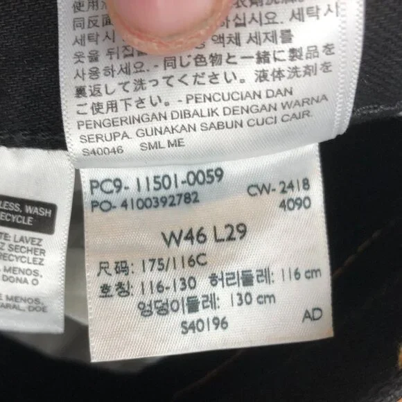 Levi's Men Jeans Size 46x29 501 Original Fit Straight Black Denim Classic Casual - Picture 9 of 12